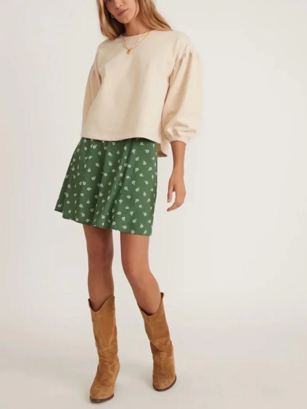 Marine Layer Sage Green Floral Mini Skirt Flowy A-Line Lightweight Summer 8